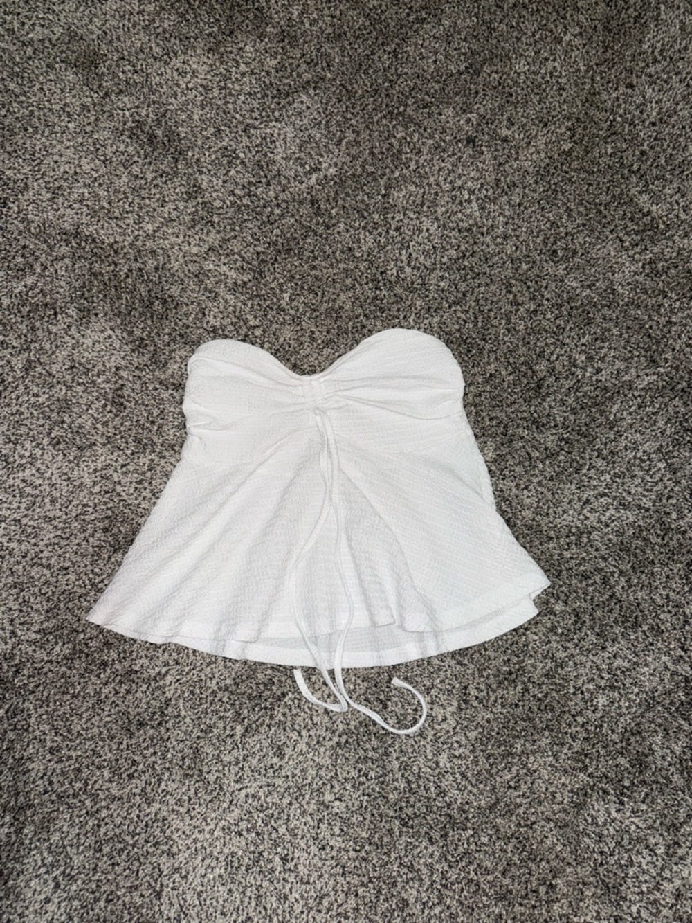 White Strapless Ruched Peplum Top